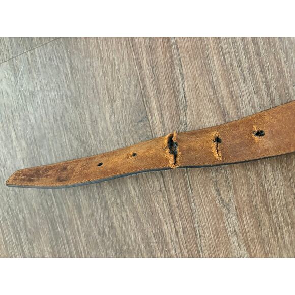 Vintage 1970s Men's Brown Leather Belt Braided Leather Detail Gold toned Buckle - Picture 10 of 11